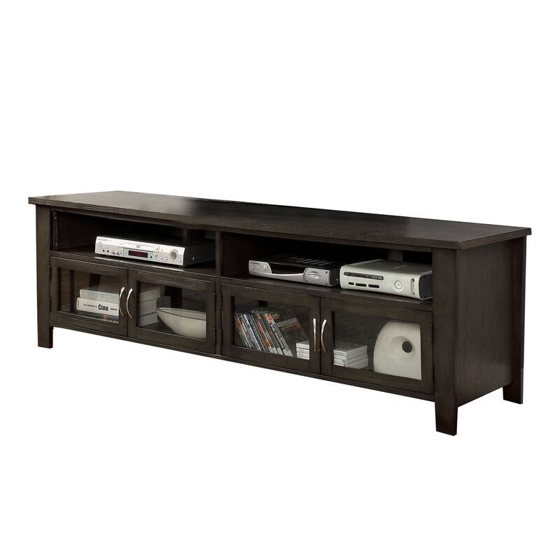 Wooden TV Stand with Four Glass Doors in Gray Finish - 72 Inch Length - Gray