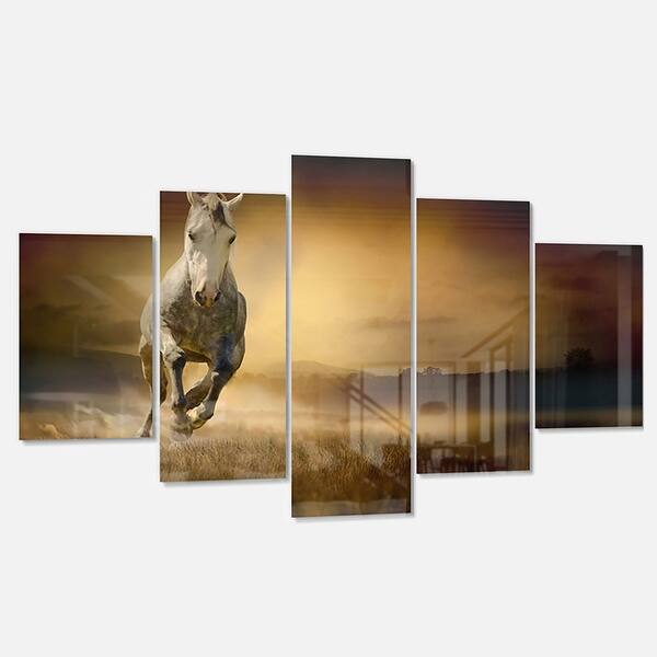 Designart 'Horse Galloping Through Valley' Large Animal Glossy Metal ...