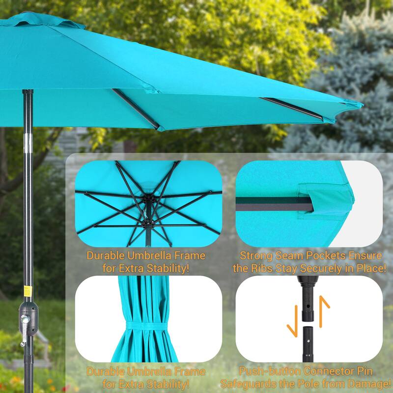 LIVOOSUN 9Ft Large Round Outdoor Patio Market Umbrella with Crank and 8 Ribs, Gray