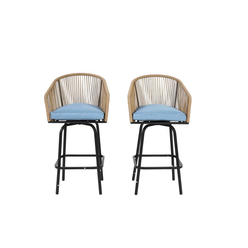 Outdoor Bar Stools Set of 2, 2-Piece Patio Bar Stools with Armrests, All Weather Rattan Bar Chairs with Backrest, Bar Stools