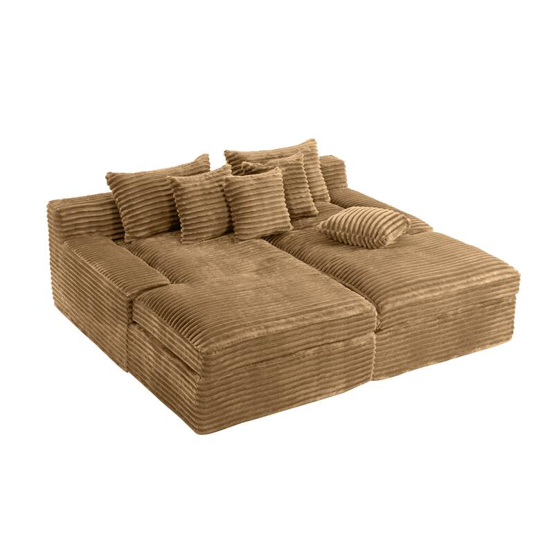 Oversized Corduroy Upholstered Chaise Lounge Sofa / Double Single Side Arm Sleeper Sofa Couch / Modular Recliner Sofa