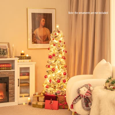 Gymax 4.5/6/7 FT Pre-Lit Artificial Christmas Tree Slim Pencil Xmas