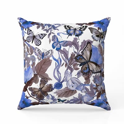 Butterfly Haven Faux Suede Reversible Throw Pillow Blue and Brown