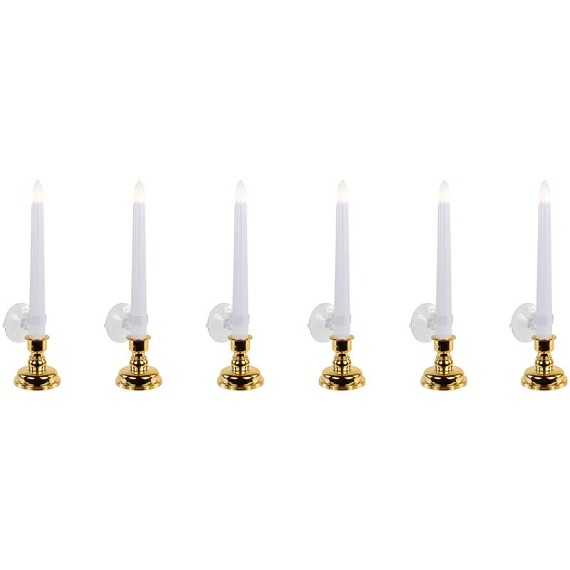 Set of 6 White and Gold Christmas Candle Lights 9.5"