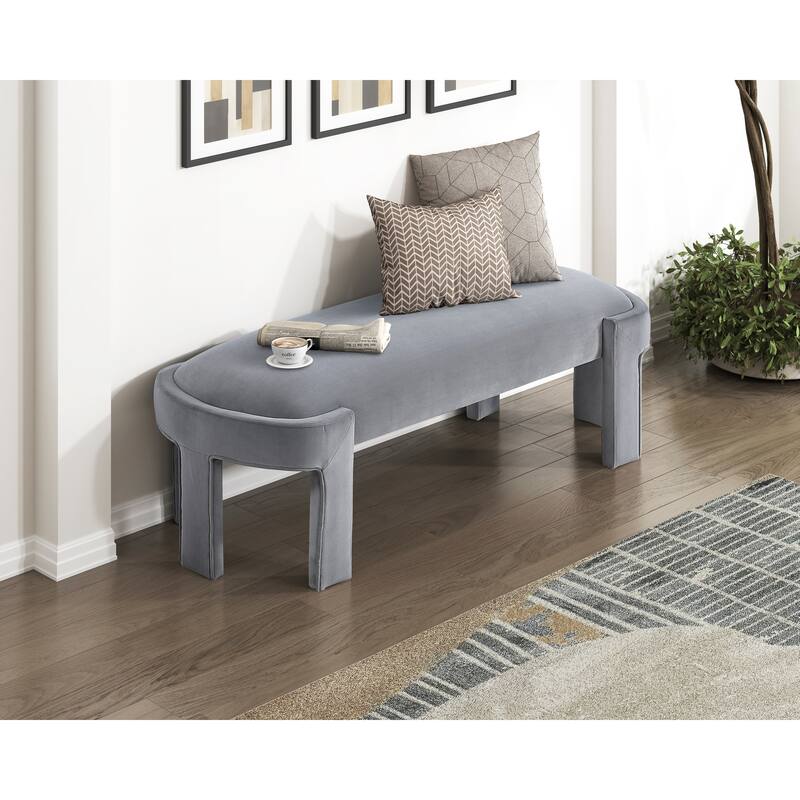 Stylish Upholstered Bench Green Velvet Fabric Foam Cushioned Seat Luxurious Comfort Home Furniture 1pc