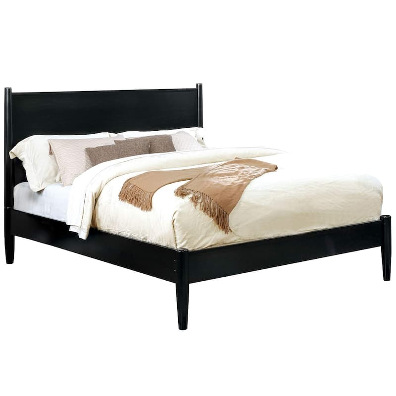 Wooden California King Size Bed with Panel Headboard, Black