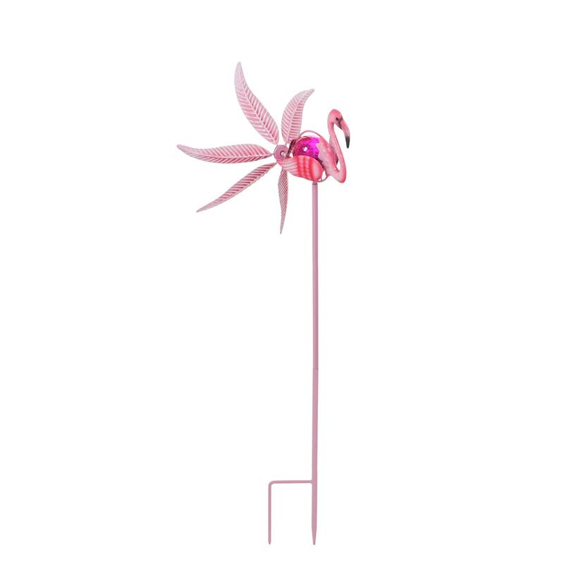 36"H Solar Flamingo Staked Wind Spinner
