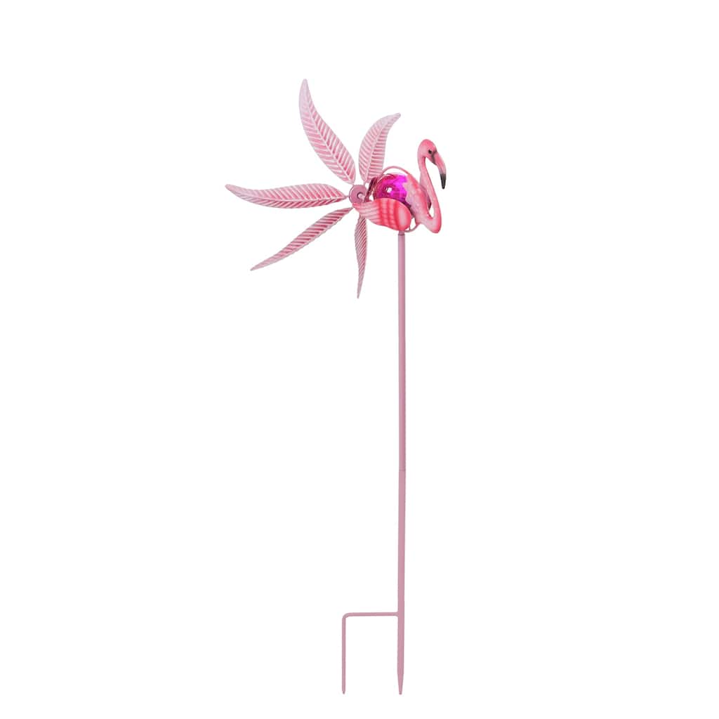 36"H Solar Flamingo Staked Wind Spinner