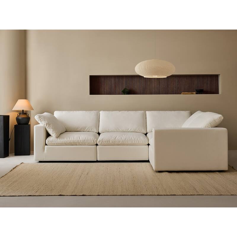 Square Arm Linen Fabric Rectangle Sectional Sofa Combination Sofa in Pearl White - Pearl White - 4 Sests(L Shape)