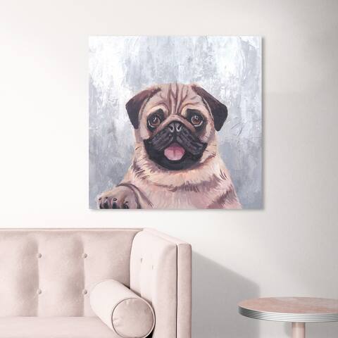Oliver Gal 'Happy Pug' Animals Wall Art Canvas Print Dogs and Puppies - Brown, Gray