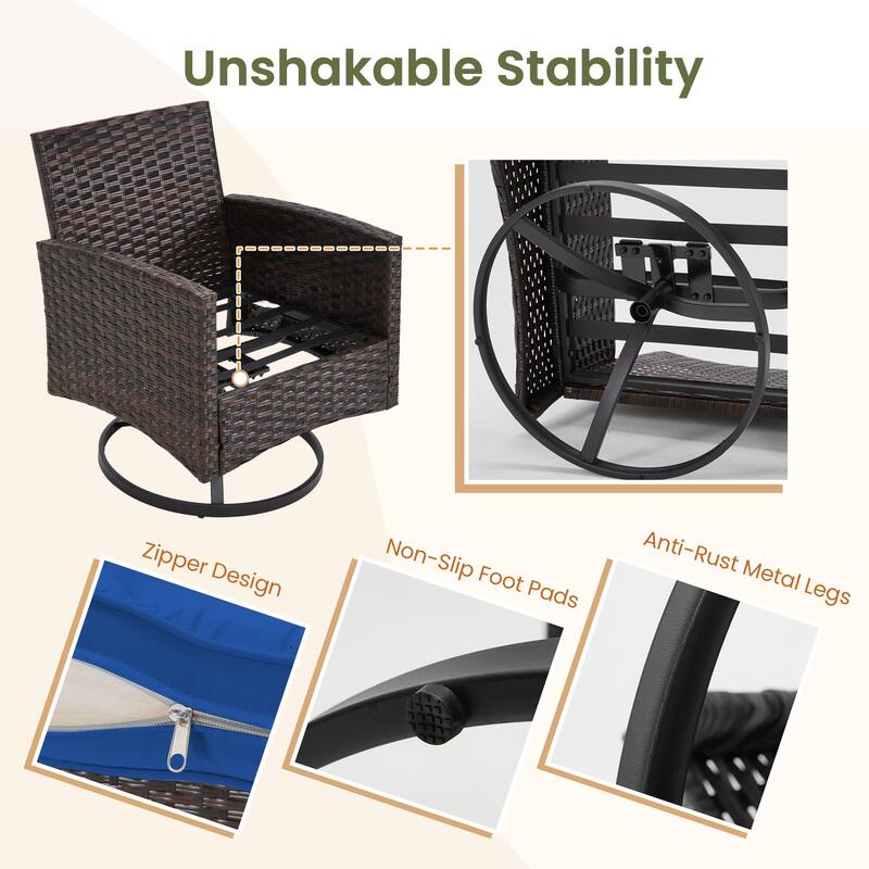 Outdoor Swivel Rocker Patio Chairs Set of 2 with Coffee Table &Cushions, Rattan Bistro Set for Porch, Backyard, Balcony
