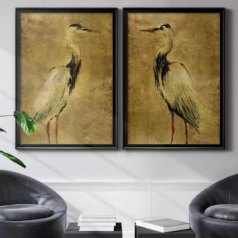 Gold Crane at Dusk I Premium Framed Print - Ready to Hang - Multi-Color