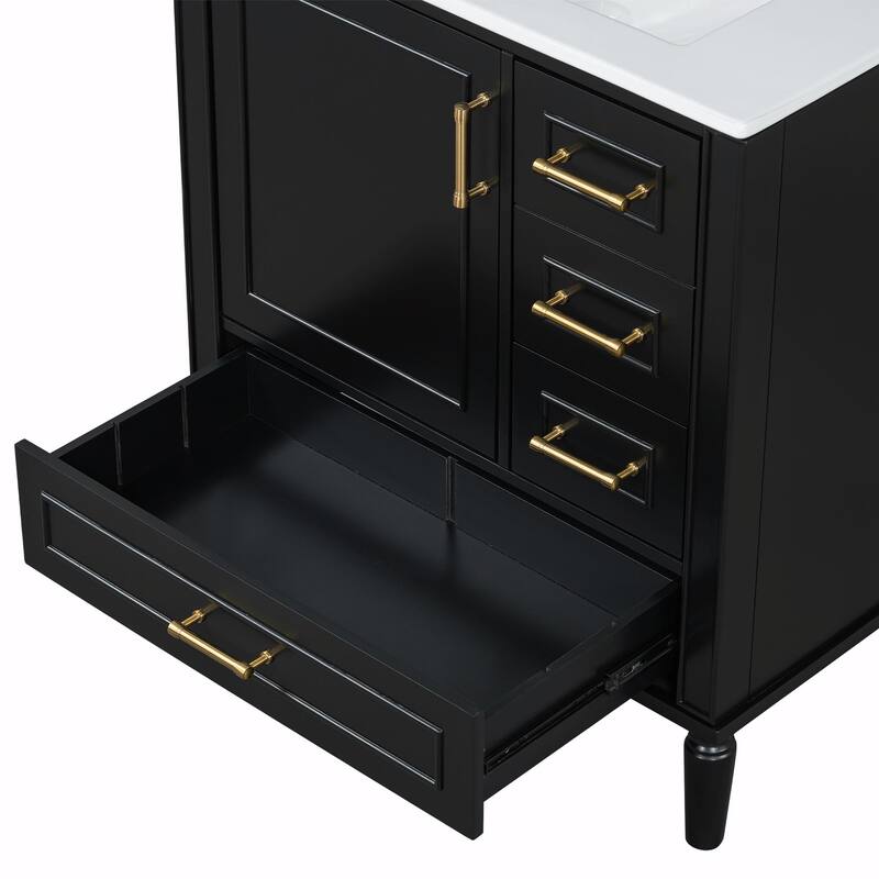 30" Bathroom Vanity with Ceramic Sink, Soft-Close Door, Built-in Shelf & Ample Storage