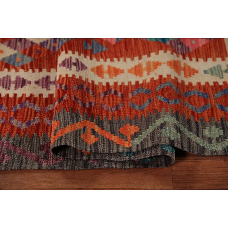 Geometric Orange Kilim Oriental Area Rug Handmade Wool Carpet - 8'5"x 11'4"