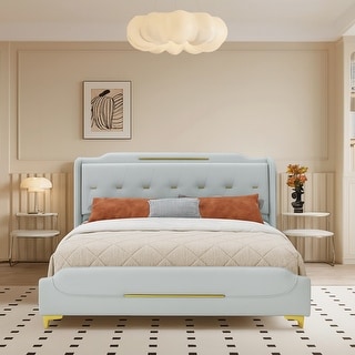 Modern PU Leather Upholstered Platform Bed - No Box Spring Needed