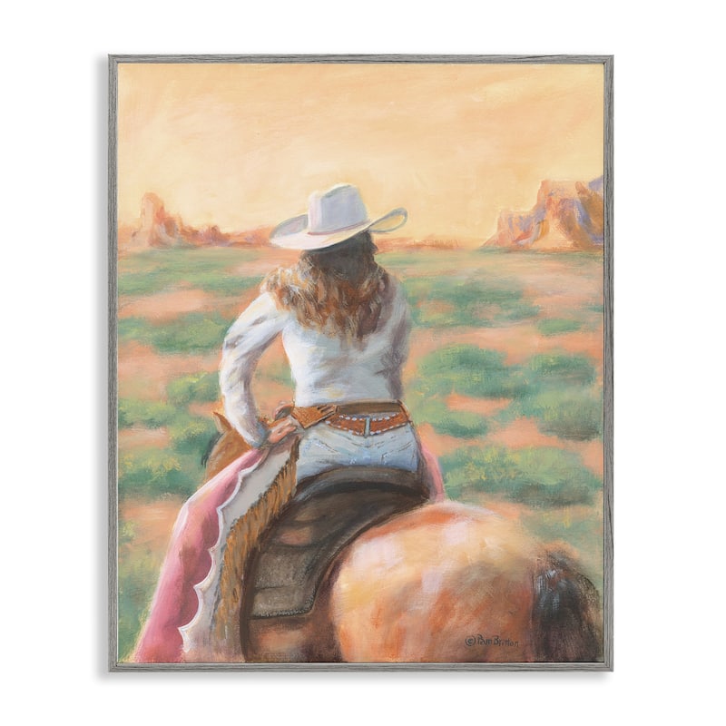 Stupell Cowgirl Atop Country Horse Framed Giclee Art Design By Pam Britton - 24 x 30 - Grey