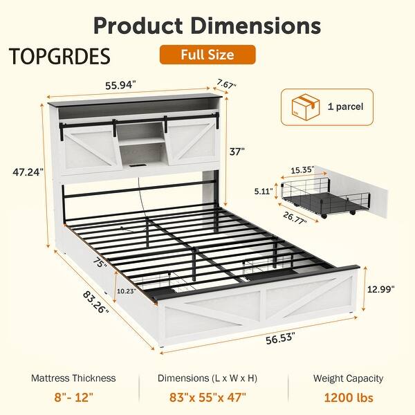 TOPGRDES Farmhouse Full Size Bed Frame with Storage Headboard and ...