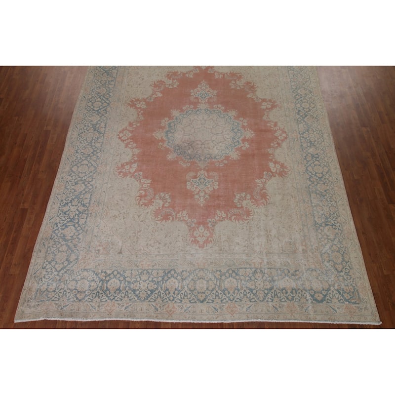 Distressed Kerman Persian Antique Area Rug Hand-knotted Wool Carpet - 9'8" x 12'7"