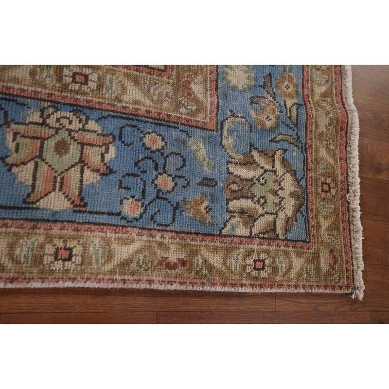 Blue Tabriz Persian Vintage Area Rug Handmade Wool Carpet - 6'6" x 9'10"