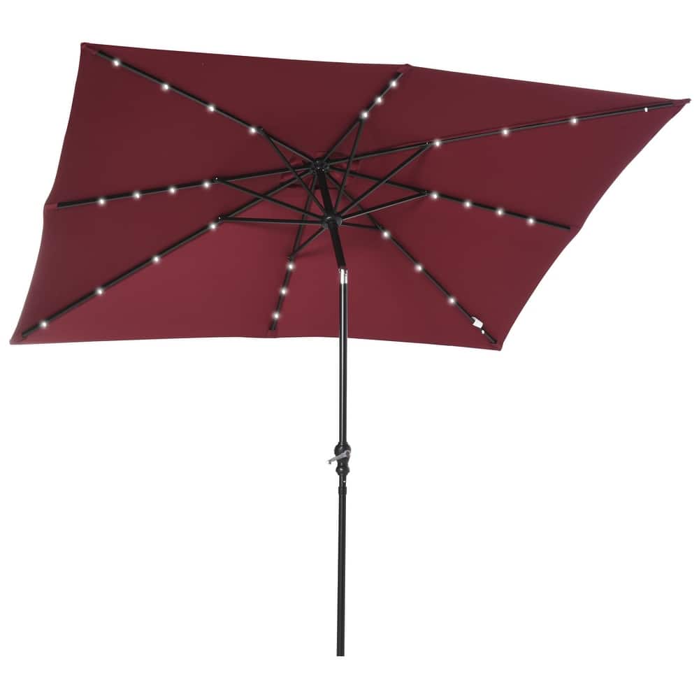 Outsunny 9-ft x 7-ft Square LED Patio Umbrella with Lights for Outdoors, Solar Umbrella
