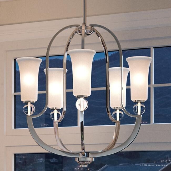 Luxury Cosmopolitan Chandelier, 23.875"H x 24"W, with Mediterranean Style, Polished Nickel Finish by Urban Ambiance (60 to 100 Watts - Steel - Nickel - Chandeliers For Bedrooms by Overstock.com
