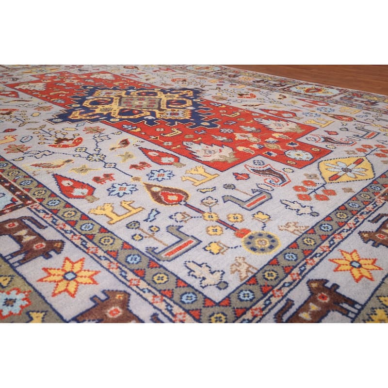Tribal Geometric Heriz Serapi Indian Area Rug Hand-Knotted Wool Carpet - 8'11" x 11'8"