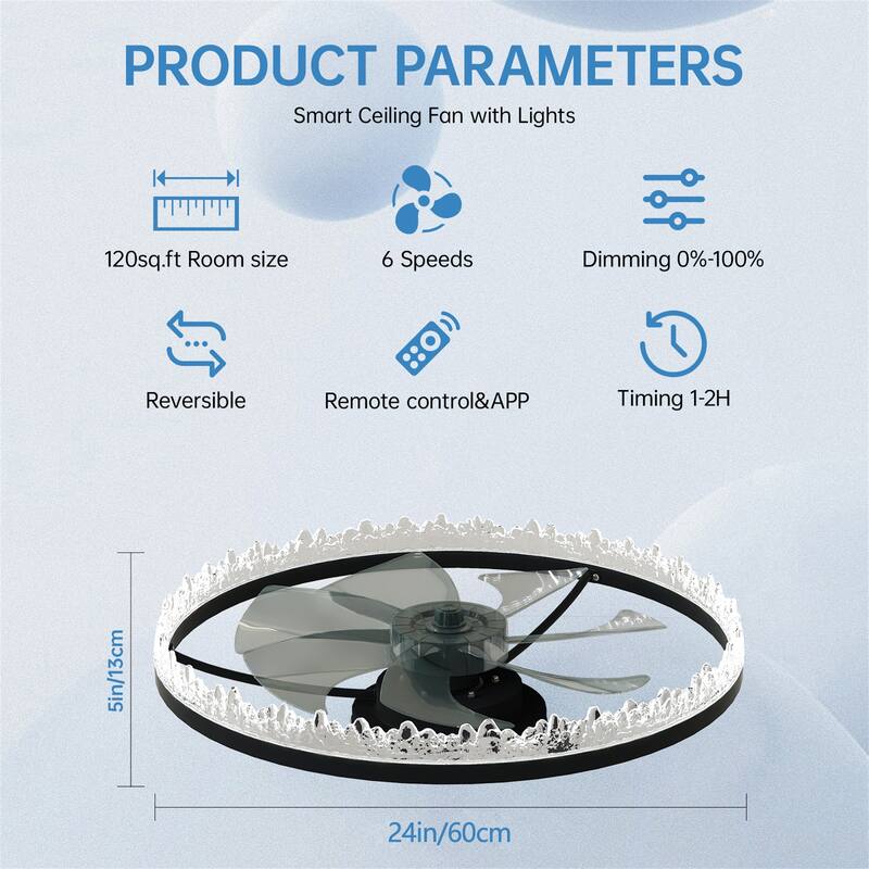 24" Luxury Crystal Ceiling Fan with Lights
