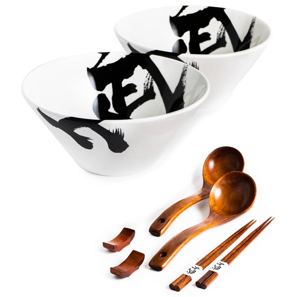 Ceramic Japanese Ramen Bowl Set, 60oz Large Ramen Bowls with Chopsticks, Spoons and Chopstick Rests Bowl Salad, Poke, Soup, Udon