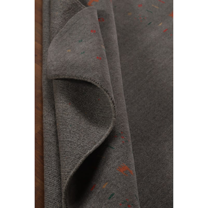Hand Knotted Oriental 100% Wool Carpet Tribal Tribal Greys & Charcoal Gabbeh Area Rug - 8' 2'' X 5' 2''