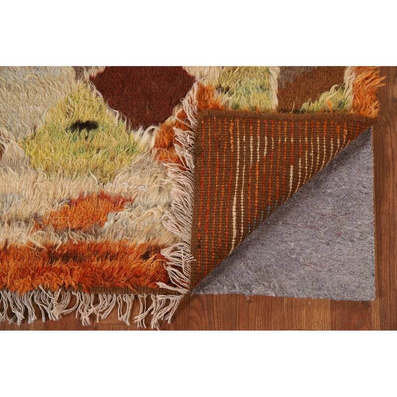 Hand Knotted Oriental 100% Wool Carpet Modern Geometric Oranges & Rust Moroccan Area Rug - 6' 4'' X 5' 2''