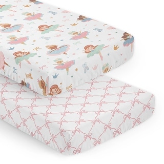Sweet Jojo Designs Ballerina and Bows Girl 2 Pack Fitted Crib Sheets Pink Bow Ballet Shoes Dancer Hearts Sparkles Princess Tutu