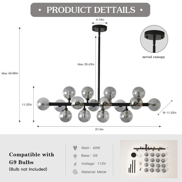 dimension image slide 2 of 6, Mid Century Modern Chandelier Sputnik Light Fixture