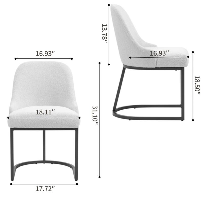 Set of 2 Ayane White Boucle Dining Chair with Iron Legs