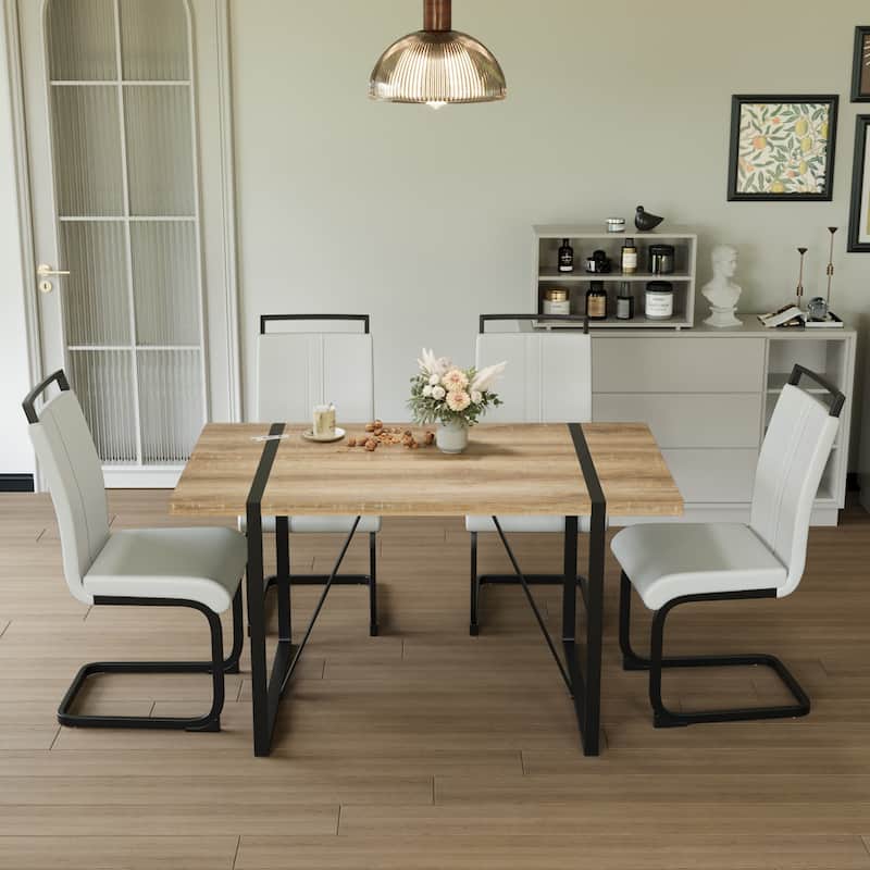 Modern 5-Piece Dining Set with Rectangular MDF Table & 4 PU Armless High Back Chairs