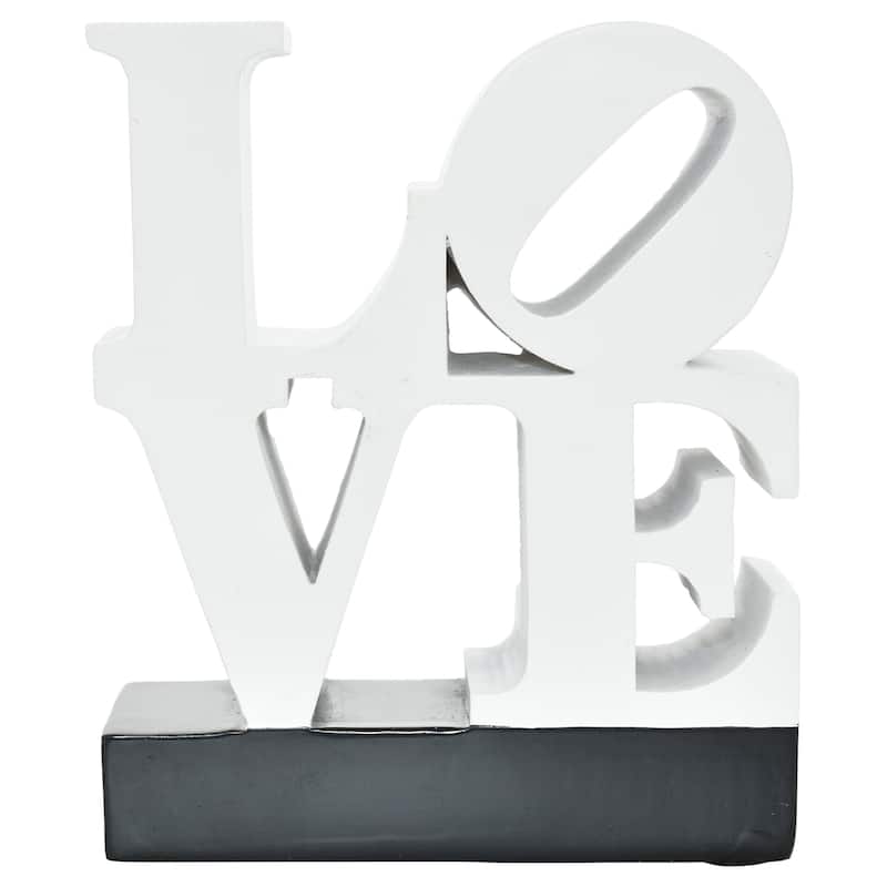 HomeRoots 4" White And Black Resin Love Tabletop Sculpture - 3.50 in. x 4.00 in. x 1.50 in.