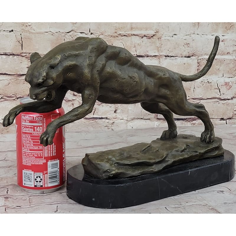 Handmade Panther Jumping Bronze Sculpture Cubism Statue Cougar Puma Feline