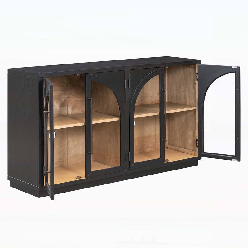 4-Door Storage Cabinet with Glass Doors and Arched Design