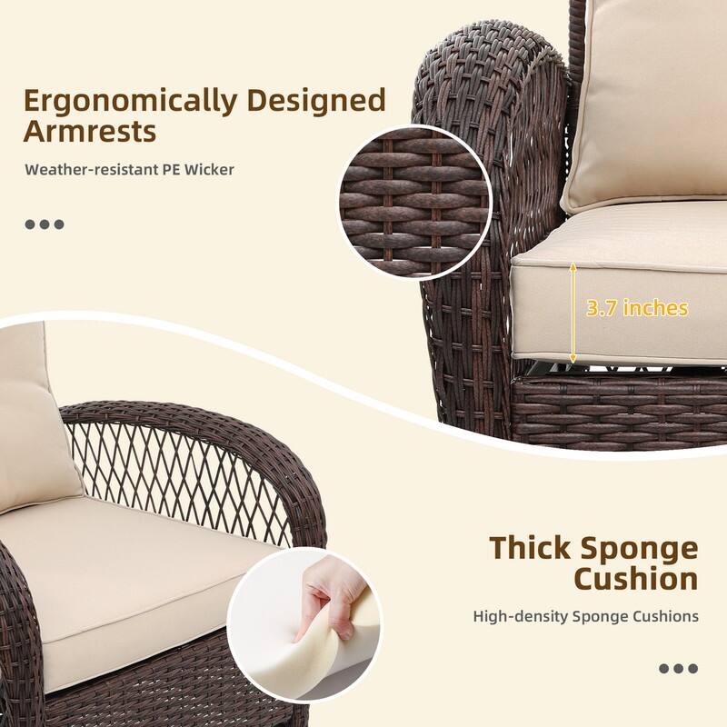 Patio Watcher 2-Piece Outdoor Brown Rattan 360 Degree Swing Patio Conversation Chair Set with Cushions