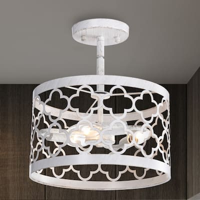 White Semi Flush Mount Chandelier 3-Light Small Ceiling Light