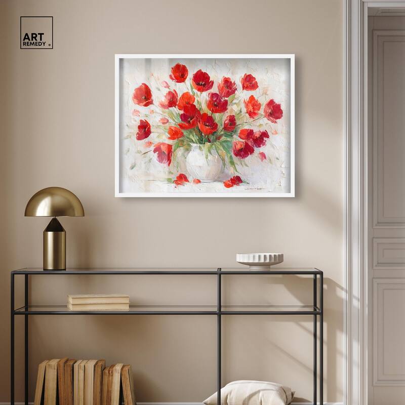 Red Blooms in a Vase Shadowbox by Art Remedy