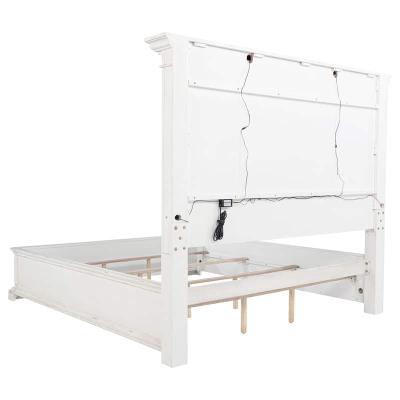 McKinney LED Light Panel Bed Vintage White