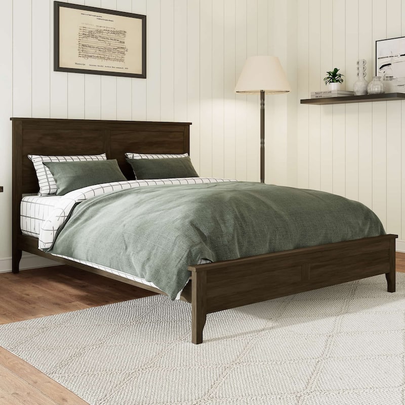 Modern Simple Solid Wood Platform Bed Frame with Sturdy Wooden Slats - King - Espresso