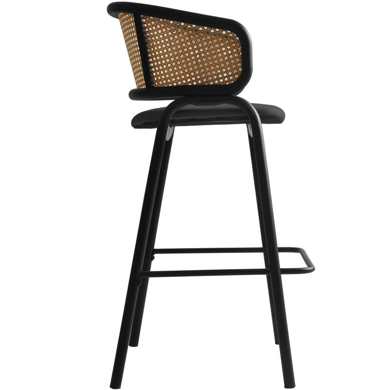 LeisureMod Ervilla Modern Wicker Leather Bar Stool with Curved Back & Stainless Steel Frame for Home & Kitchen