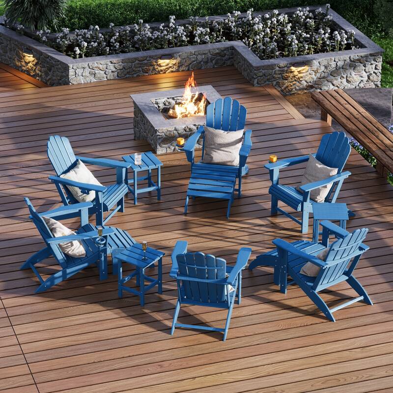 Aderson Outdoor Poly Adirondack Chair With Ottoman And Side Table 12-Piece Set