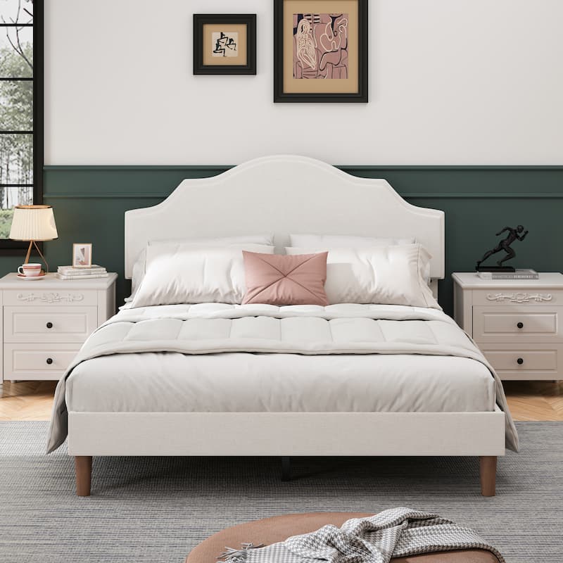 Sleek and Modern Design Bed Frame Upholstered Platform Bed - Queen - White