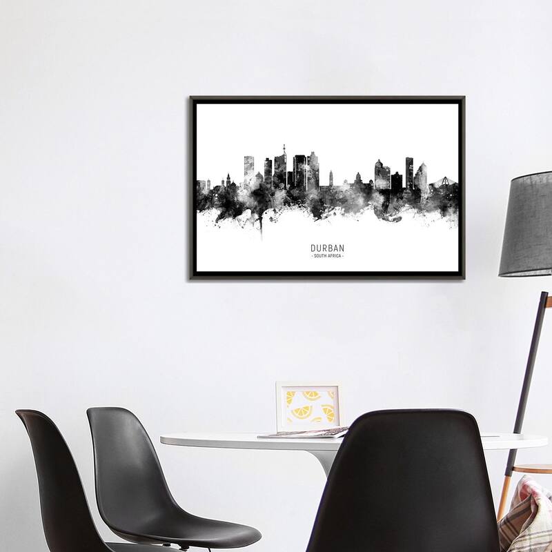 iCanvas "Durban South Africa Skyline Name Bw" by Michael Tompsett Framed