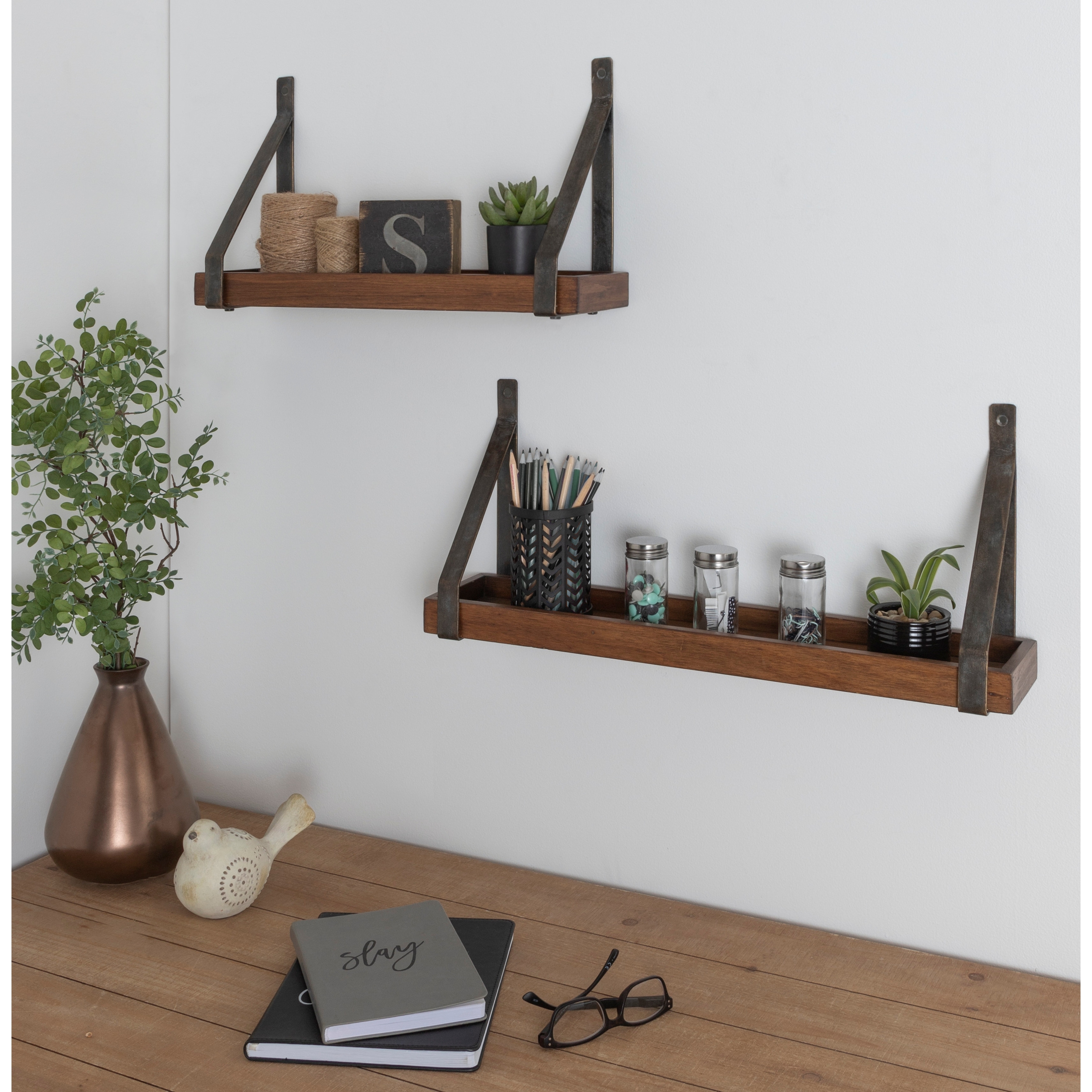 Kate and Laurel Sudbury Wood and Metal Wall Shelf Set - 2 Piece