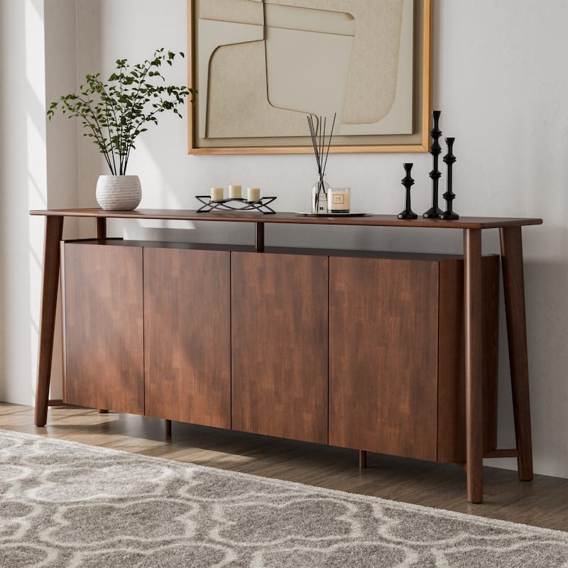 Furniture of America Abigail IV Mid-Century Modern Walnut Solid Wood Dining Sideboard with Hidden Drawers - Rich Walnut