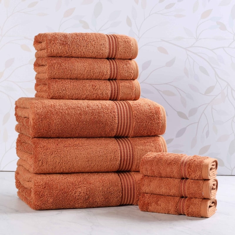 Superior Heritage Egyptian Cotton Absorbent 9-Piece Towel Set - Caramel Brown
