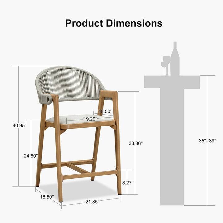 PURPLE LEAF Outdoor Bar Stools Chair Set of 2, All Weather Rattan and Aluminum Patio Bar Stool with Cushion